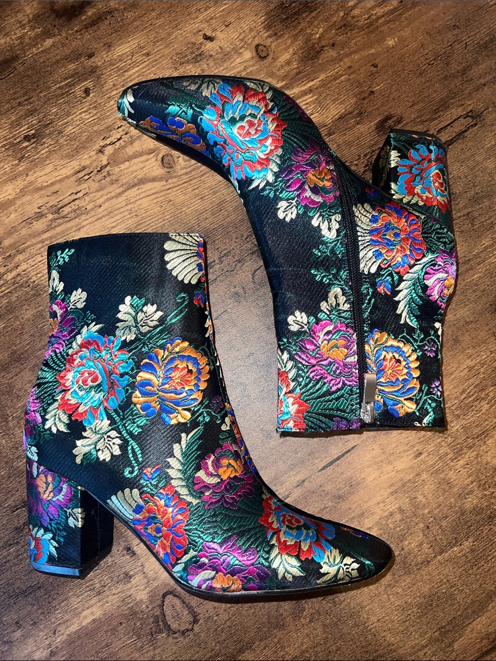 Magnolia Black Embroidered Floral Ankle Boots